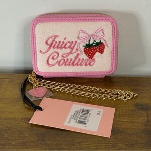 New Juicy Couture Retro Strawberry Light Pink Wristlet Wallet Bows Coquette